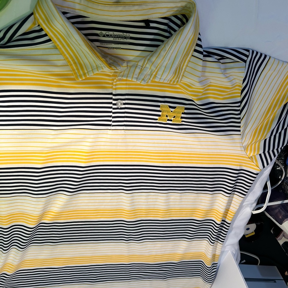 Michigan Wolverines Columbia GolfMen's Striped Polo Shirt Blue And Gold. Size 2x - Picture 3 of 6